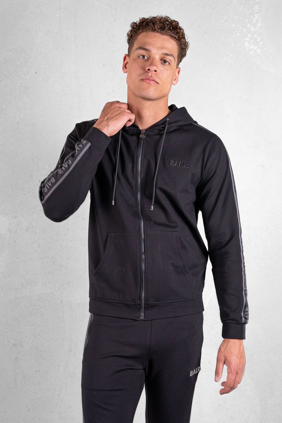 Q-Tape Zip Through Hoodie Jet Black