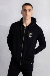 Rani Zip Gold Emblem Hoodie Jet Black