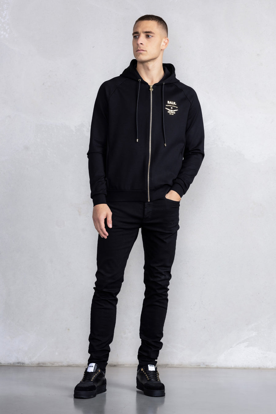 Rani Zip Gold Emblem Hoodie Jet Black